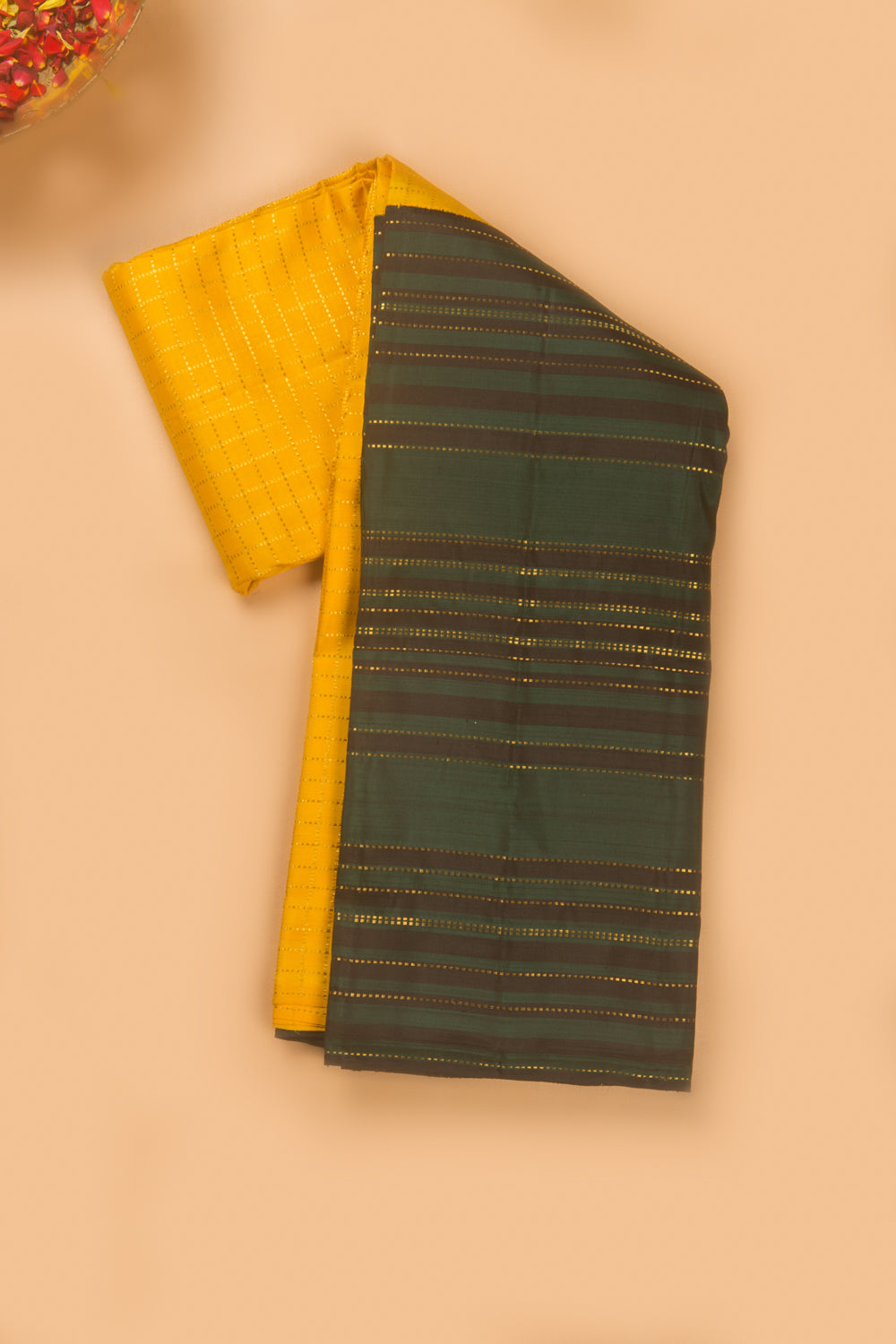 Kanchipuram Silk Checks Yellow Saree