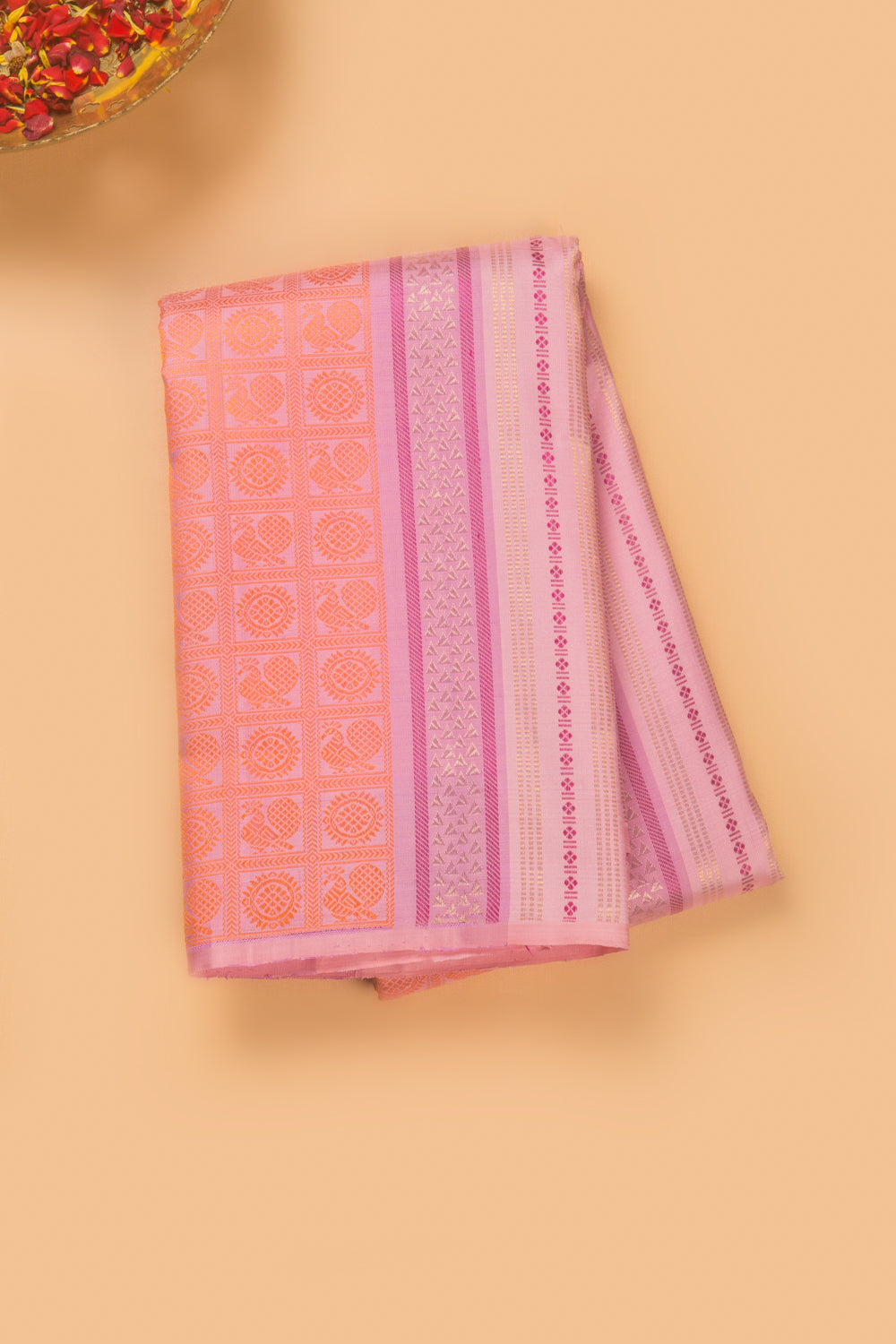 Kanchipuram Silk Vertical Brocade Pink Saree