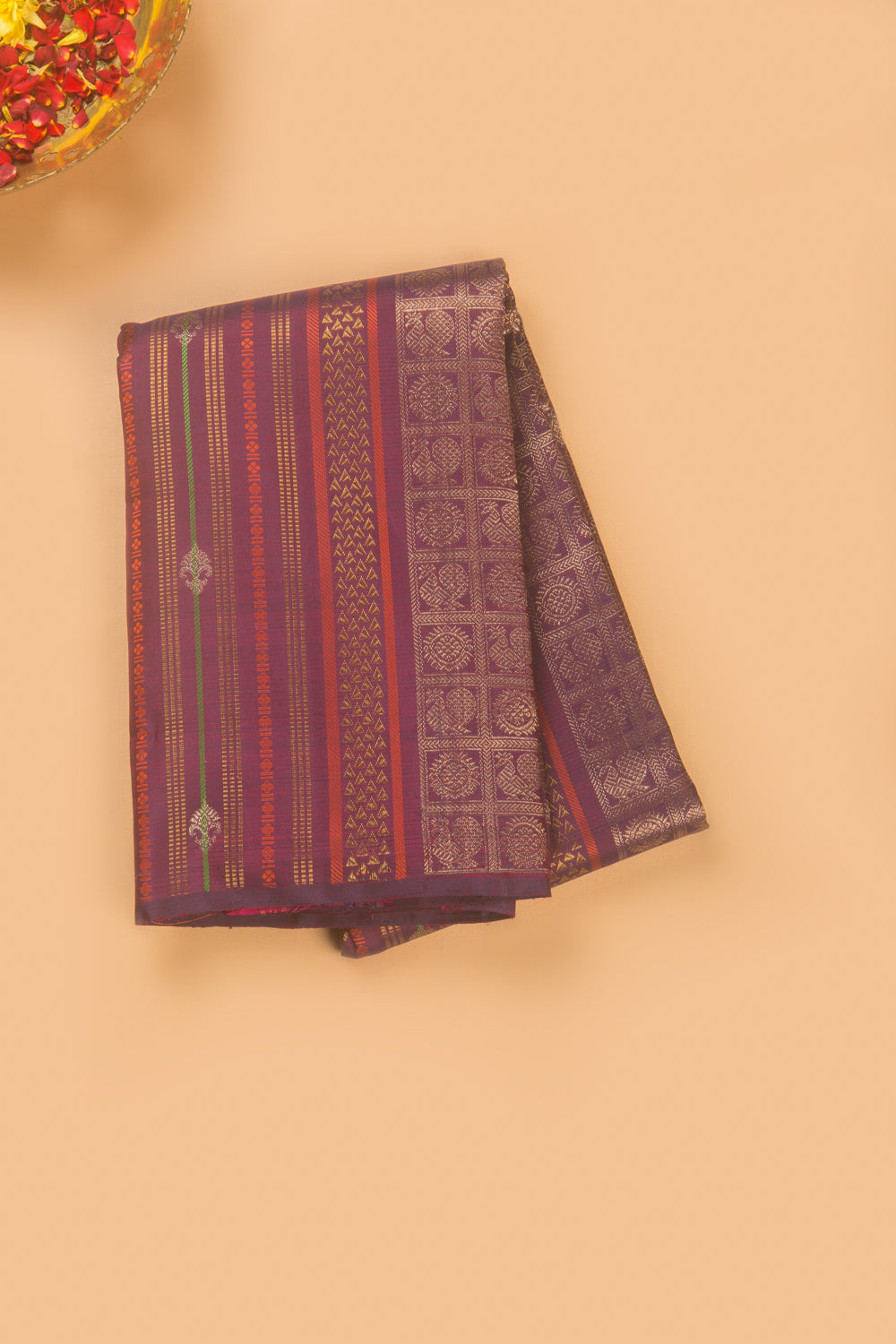 Kanchipuram Silk Vertical Brocade Purple Saree