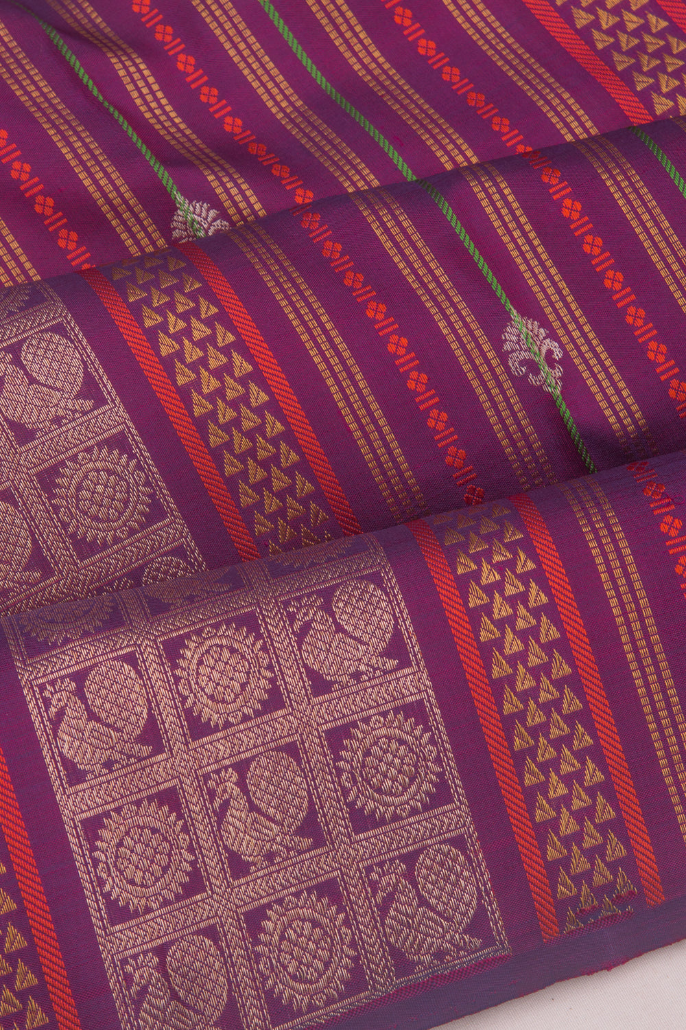Kanchipuram Silk Vertical Brocade Purple Saree