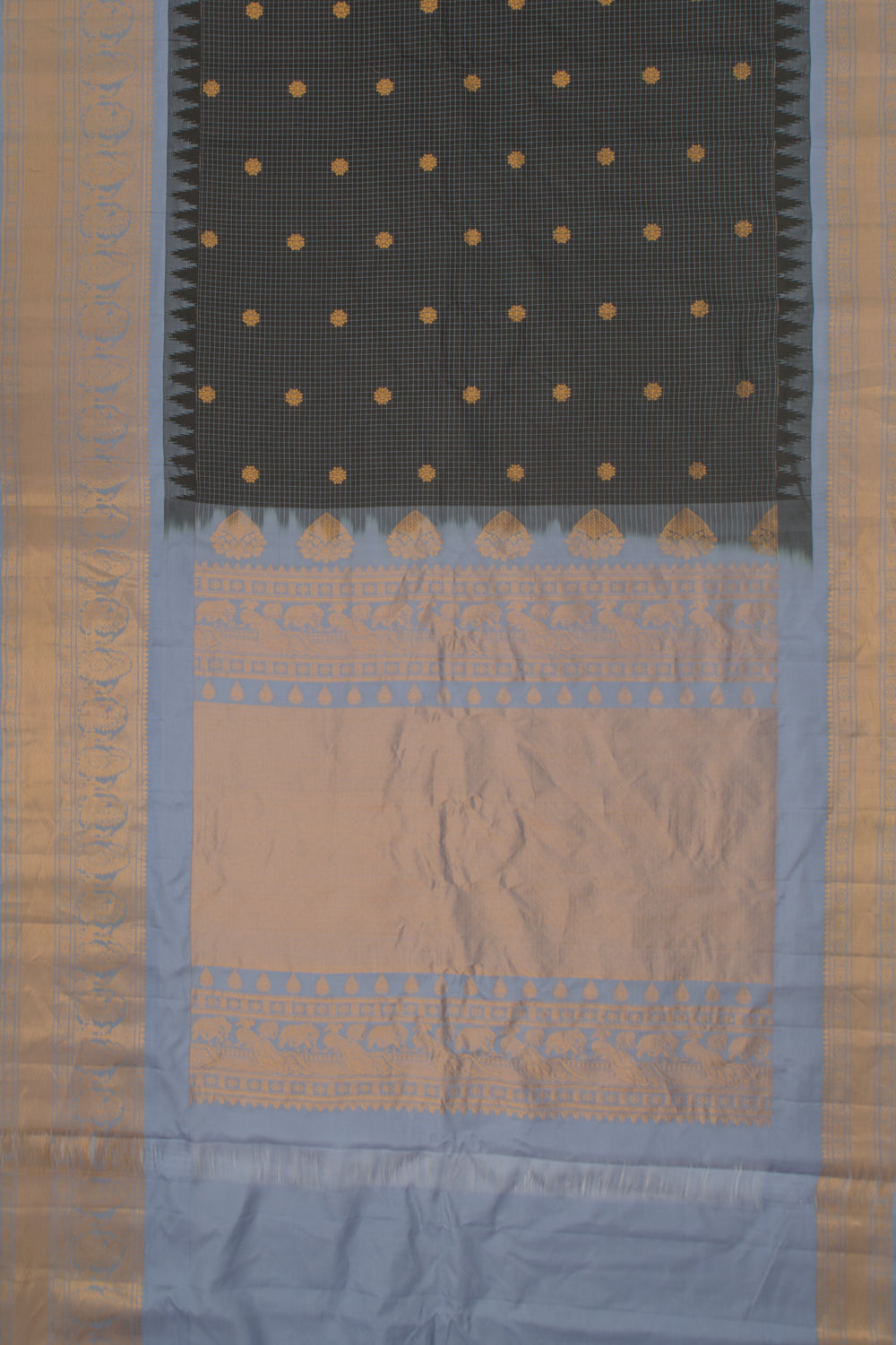 Taranga Gadwal Silk Checks And Butta Black Saree