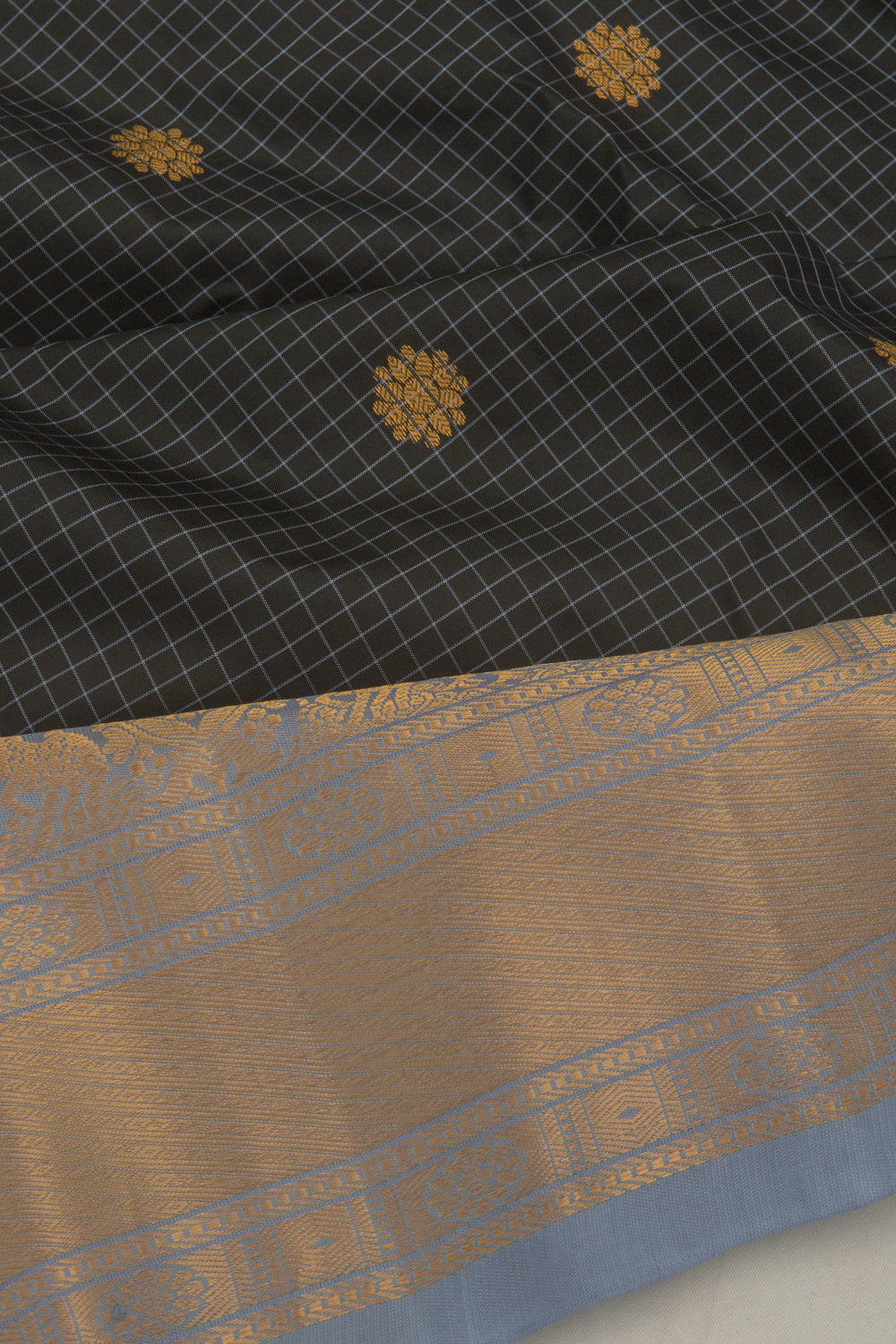 Taranga Gadwal Silk Checks And Butta Black Saree