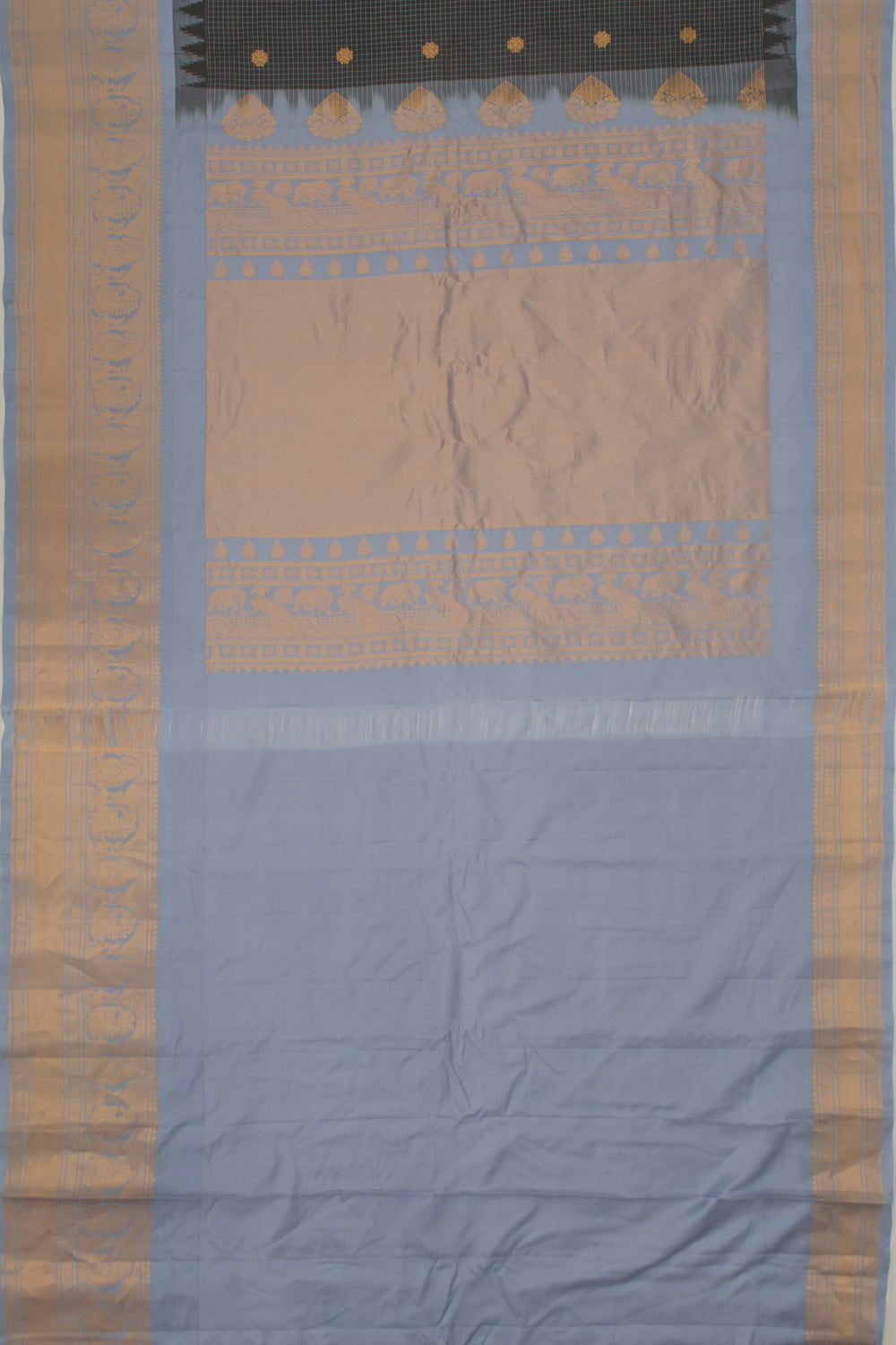 Taranga Gadwal Silk Checks And Butta Black Saree