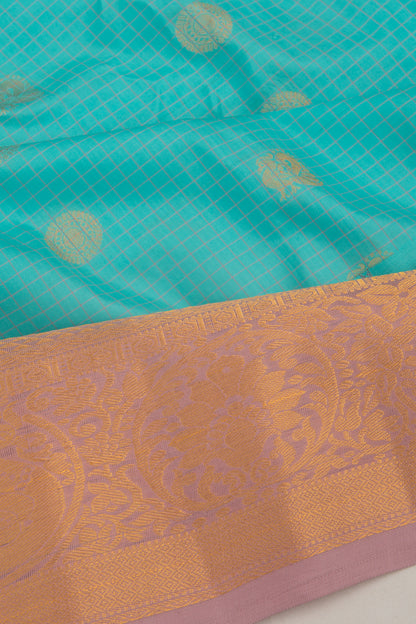 Taranga Gadwal Silk Checks And Butta Sky Blue Saree