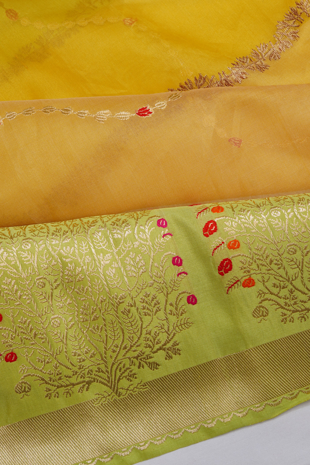 Banarasi Organza Jaal Yellow Saree With Silk Big Border