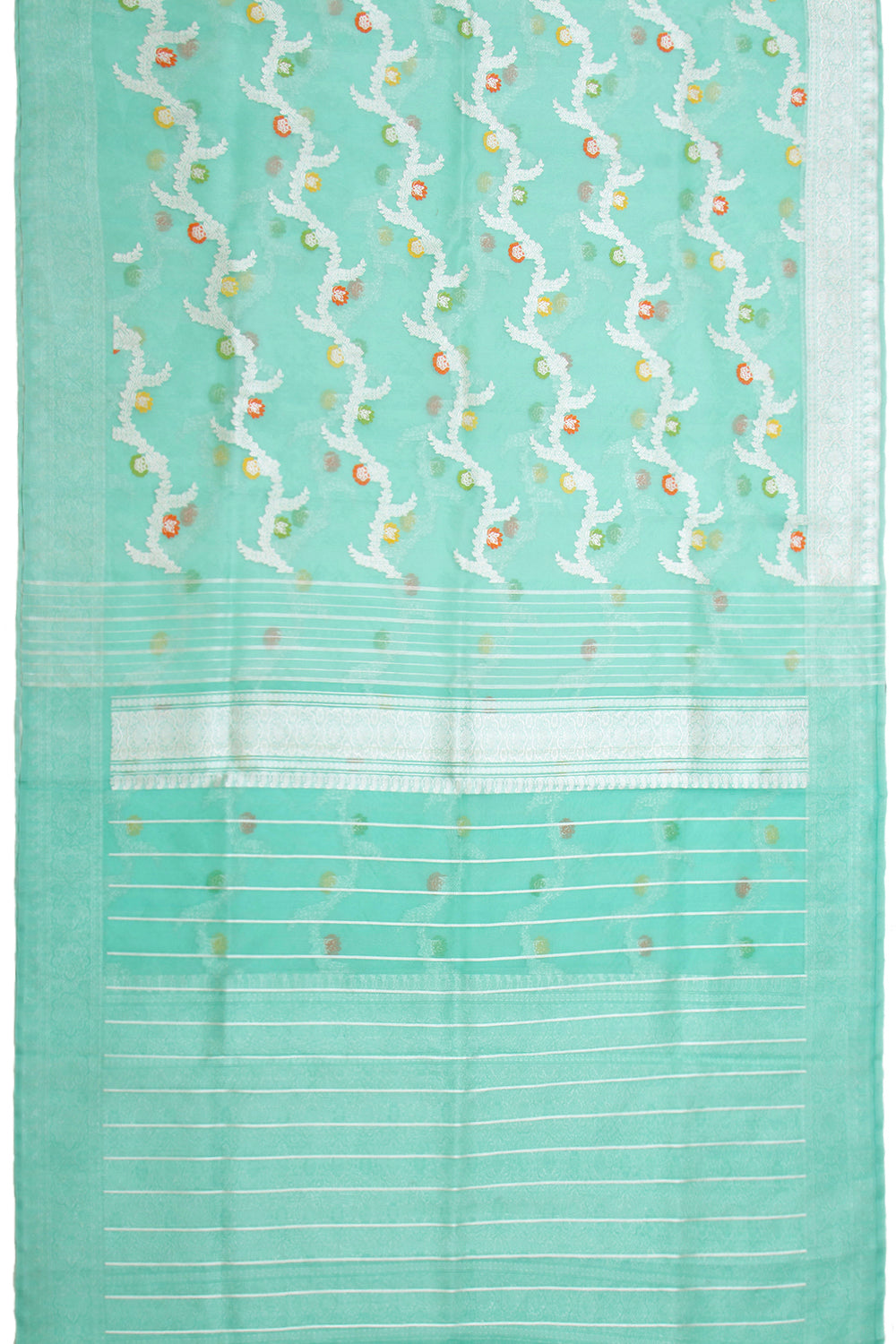 Banarasi Kora Organza Kadwa Jaal Sea Green Saree