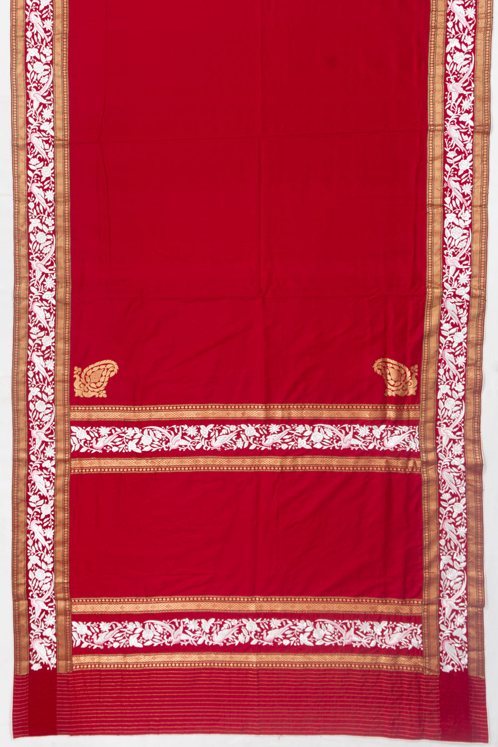 Parsi Gara Banarasi Silk Plain Pinkish Red Saree