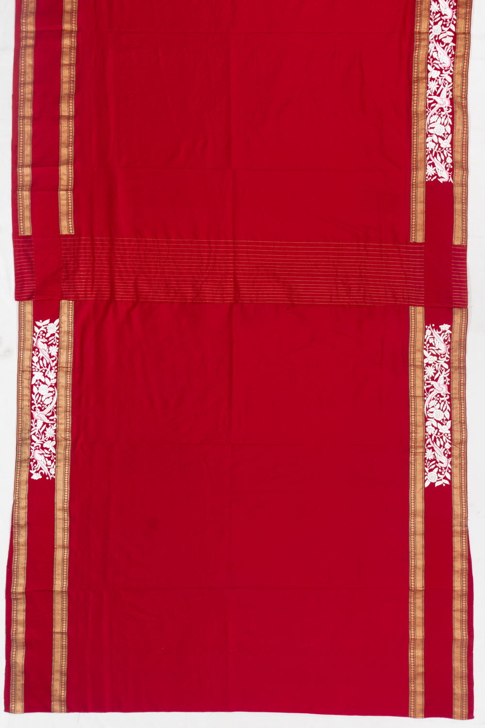 Parsi Gara Banarasi Silk Plain Pinkish Red Saree