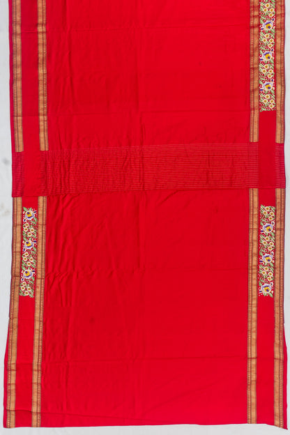 Parsi Gara Banarasi Silk Plain Pinkish Red Saree