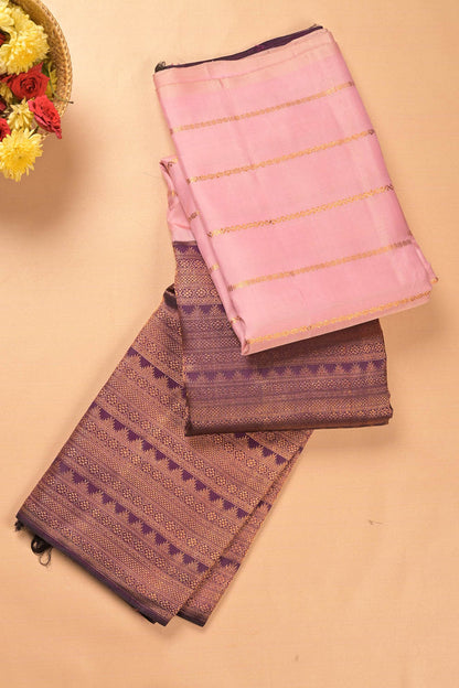 Kanchipuram Silk Half And Half Horizontal Lines And Brocade