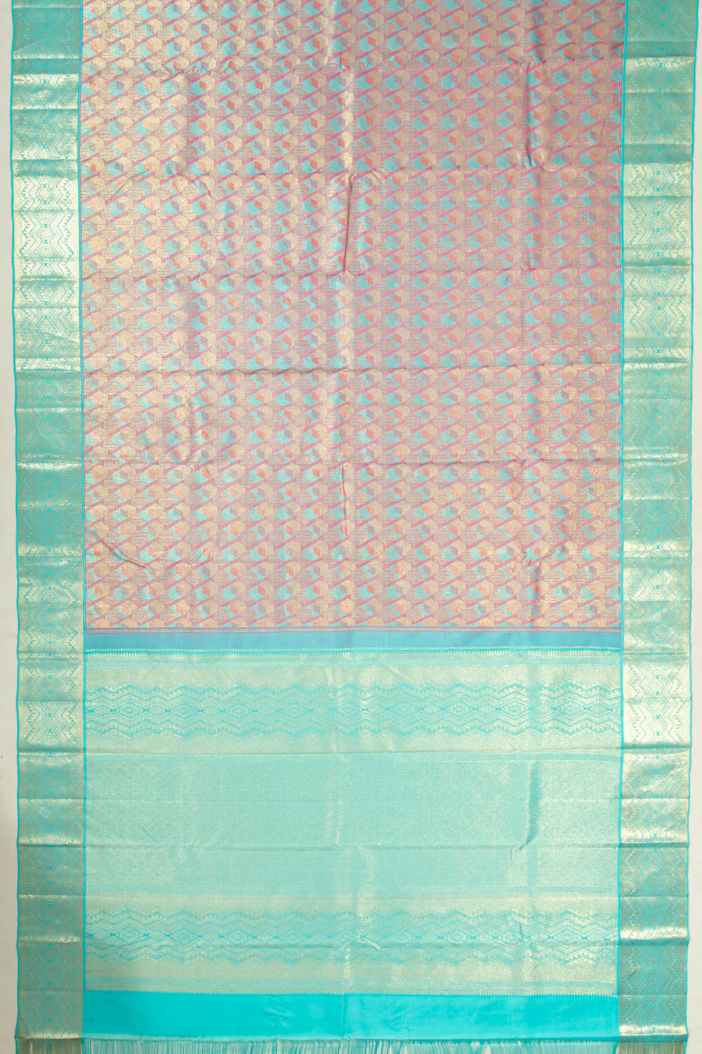 Taranga Kanchi Silk Tissue Geometrical Brocade Pink Saree