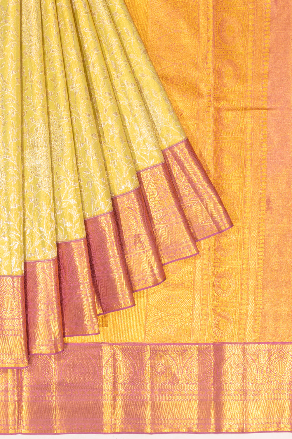 Taranga Kanchi Silk Tissue Jaal Yellow Saree