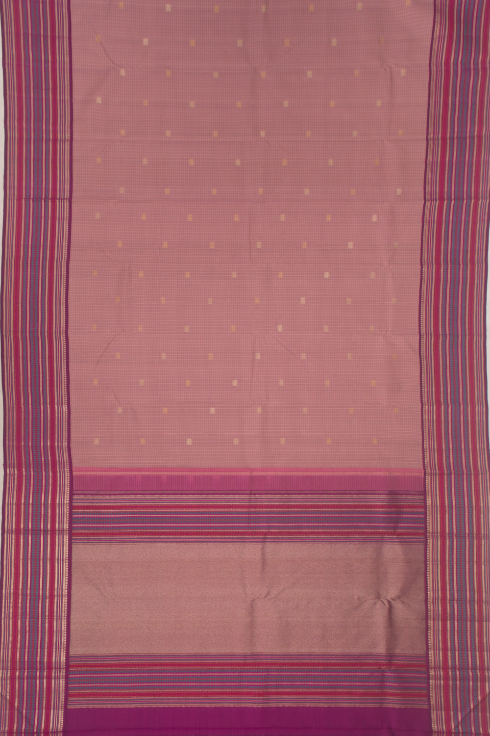 Kanchipuram Silk Checks And Butta Lilac Saree