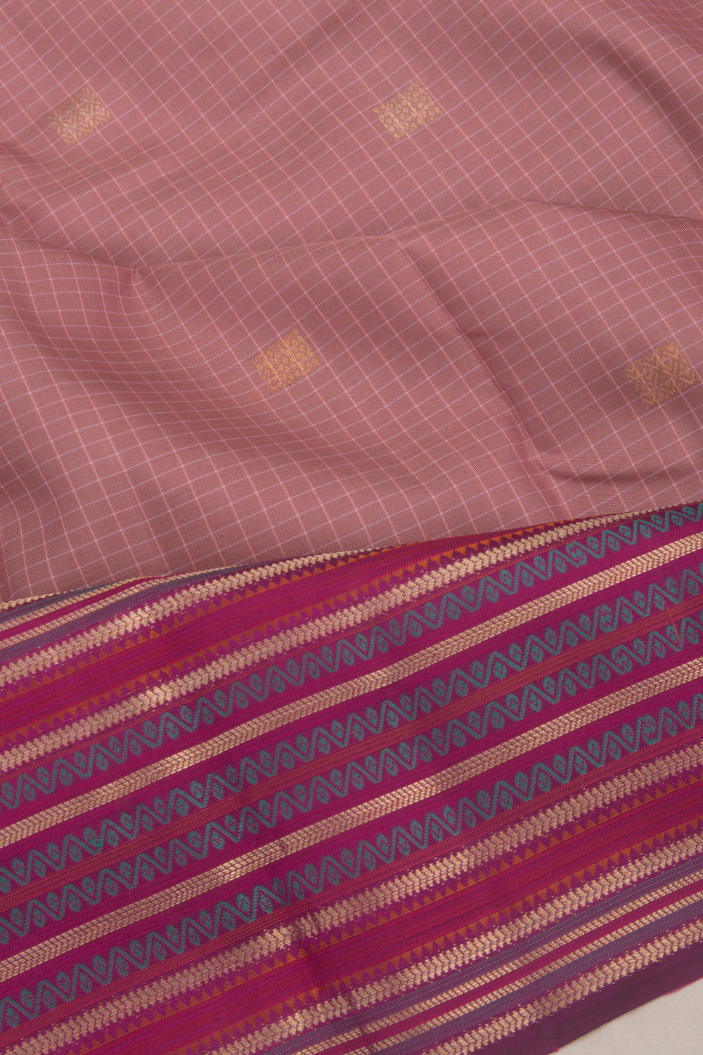Kanchipuram Silk Checks And Butta Lilac Saree