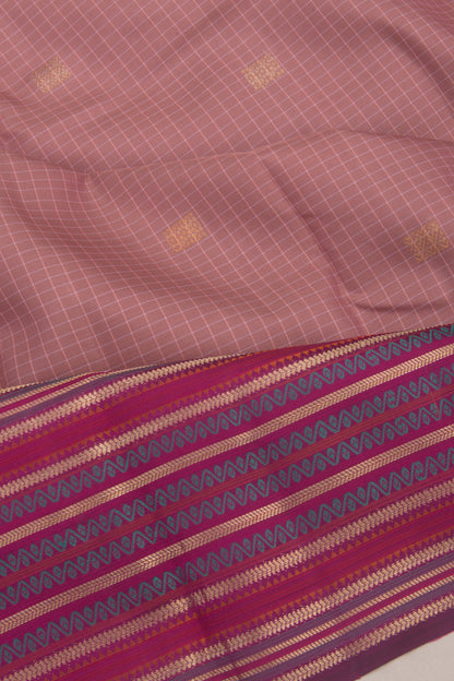 Kanchipuram Silk Checks And Butta Lilac Saree