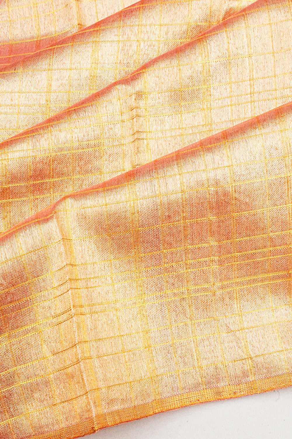 Kanchipuram Kora Organza Tissue Checks Gold Saree