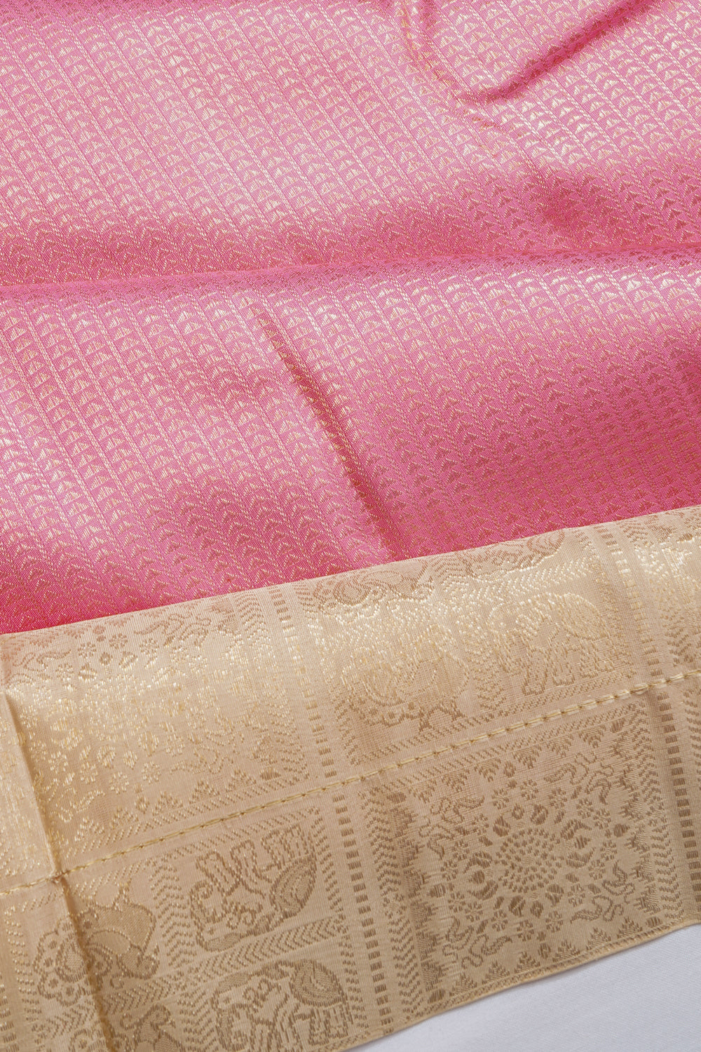 Kanchipuram Silk Vertical Lines And Brocade Pink Saree