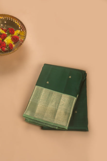 Kanchipuram Silk Butta Bottle Green Saree