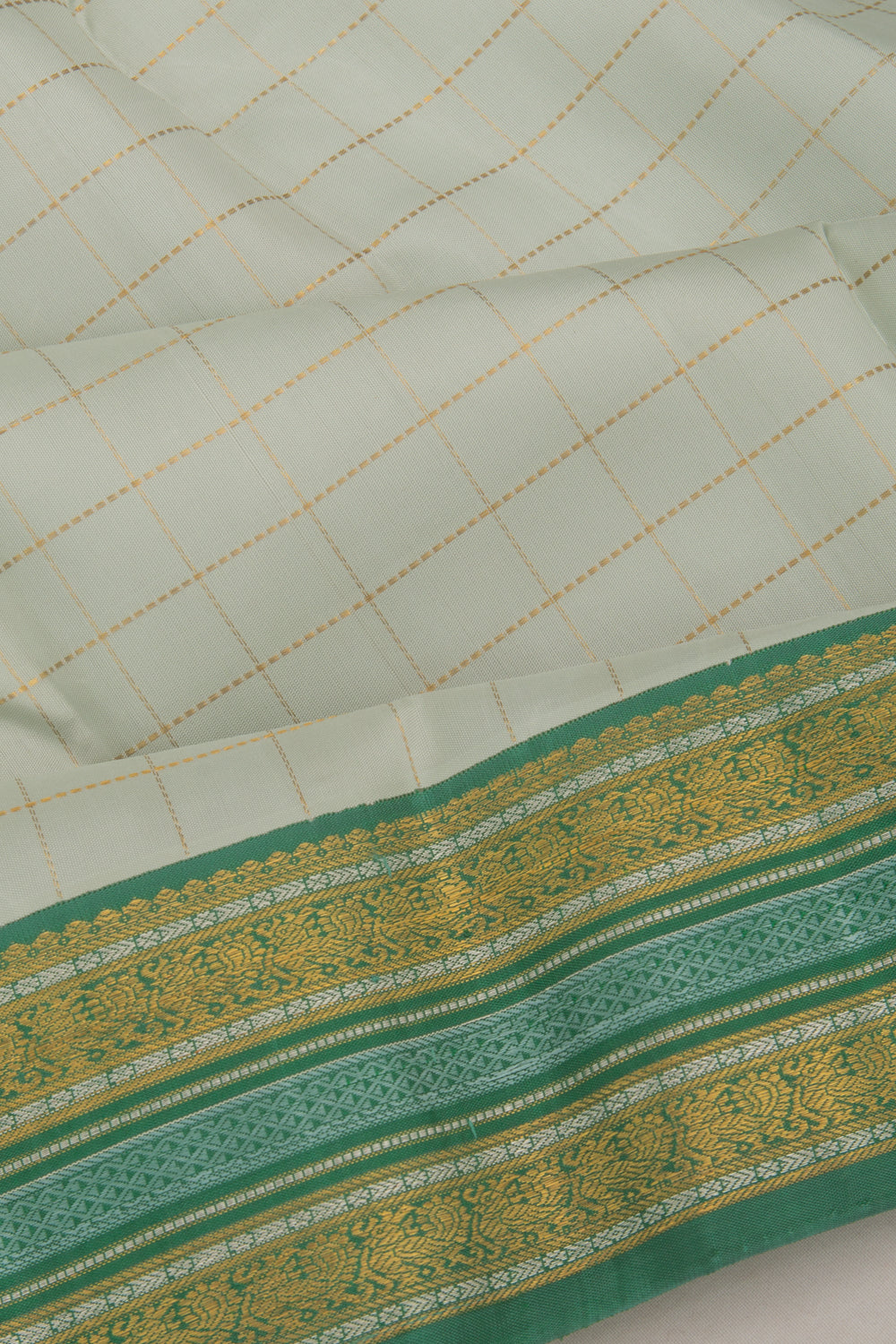 Kanchipuram Silk Checks Pastel Green Saree