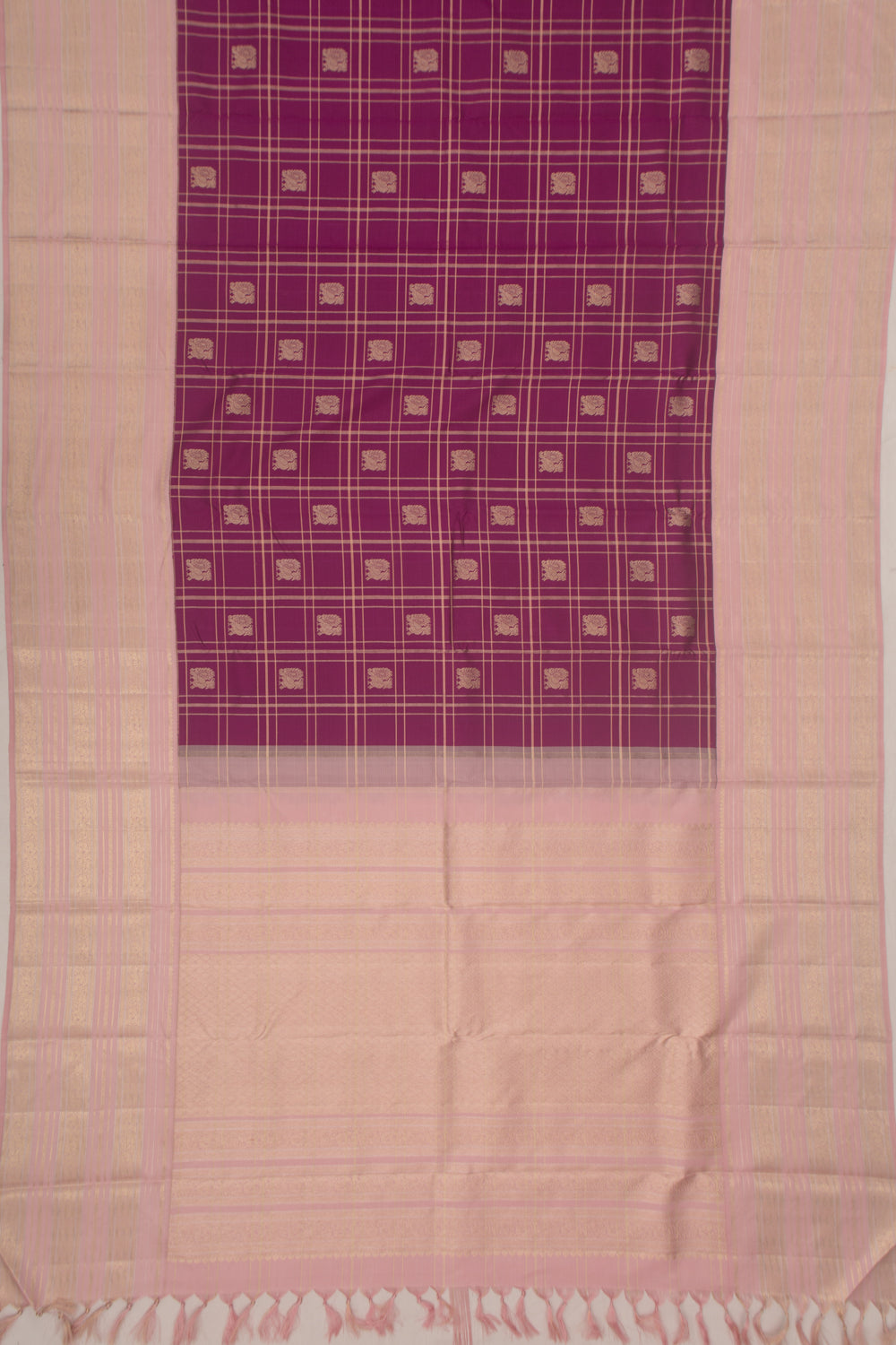 Kanchipuram Silk Checks And Butta Purple Saree