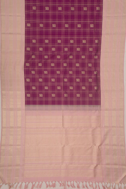 Kanchipuram Silk Checks And Butta Purple Saree