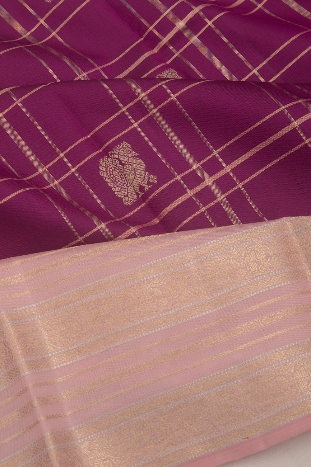 Kanchipuram Silk Checks And Butta Purple Saree