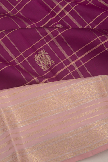 Kanchipuram Silk Checks And Butta Purple Saree