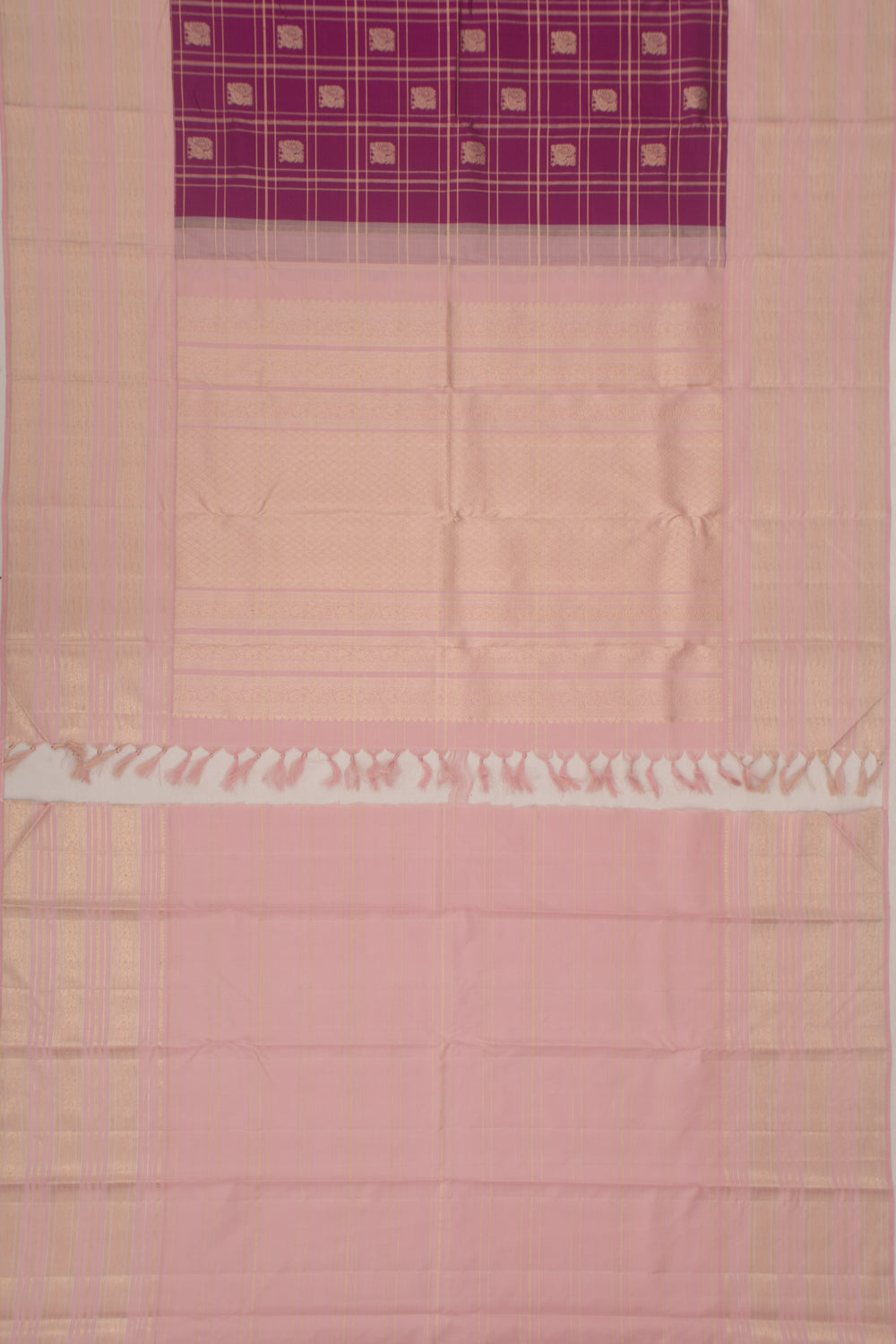 Kanchipuram Silk Checks And Butta Purple Saree