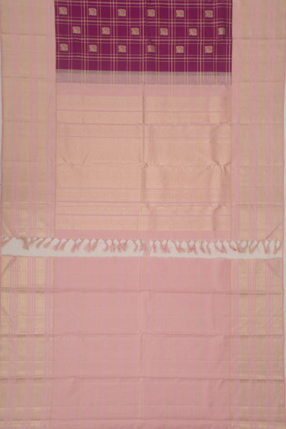Kanchipuram Silk Checks And Butta Purple Saree