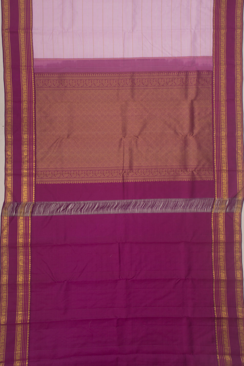 Kanchipuram Silk Veldhari Lines Lavender Saree