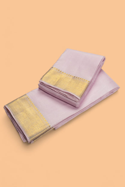 Kanchipuram Silk Plain Lavender Dhoti And Kanduva