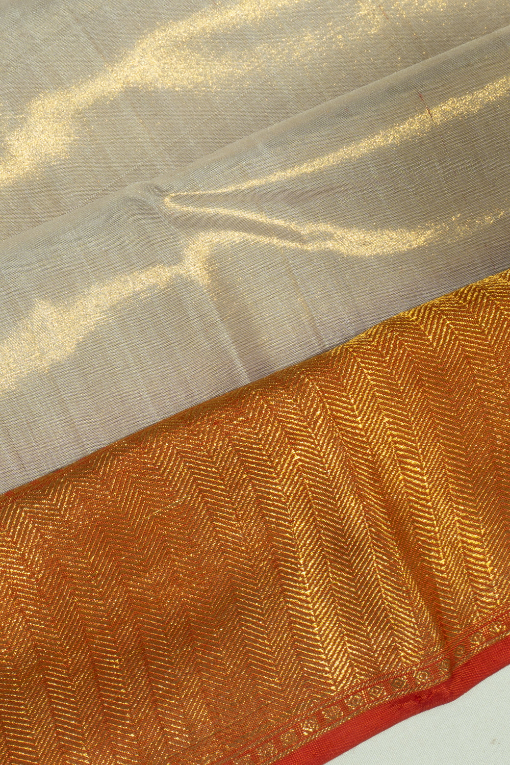 Kanchipuram Silk Tissue Plain Cream Dhoti And Kanduva