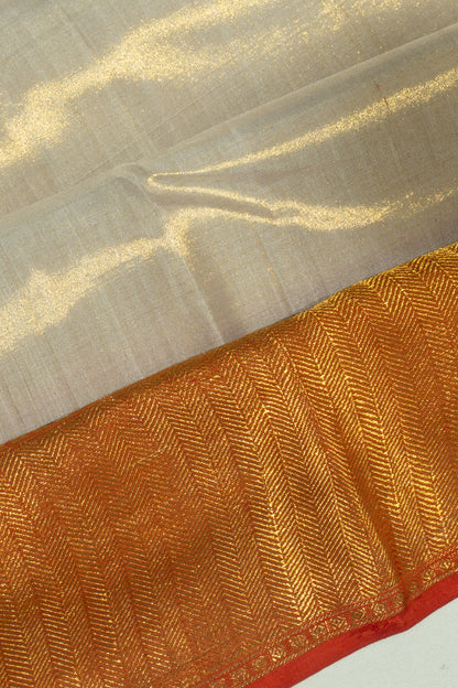 Kanchipuram Silk Tissue Plain Cream Dhoti And Kanduva