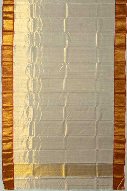 Kanchipuram Silk Tissue Plain Cream Dhoti And Kanduva