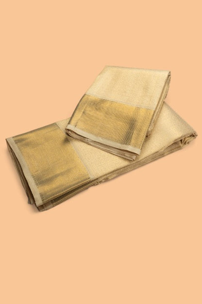 Kanchipuram Silk Brocade Gold Dhoti And Kanduva