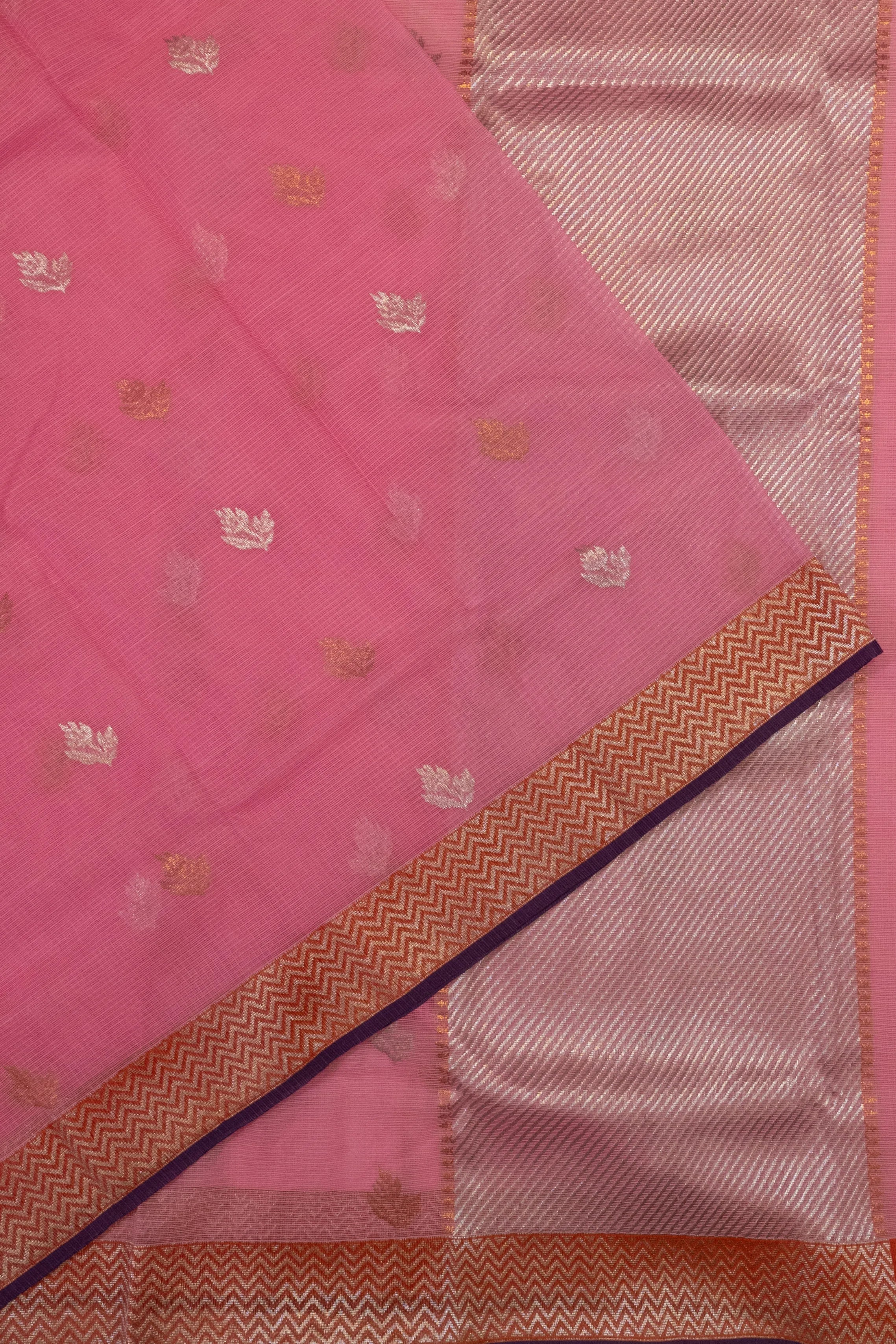 Zari Kota Cotton Butta Baby Pink Saree