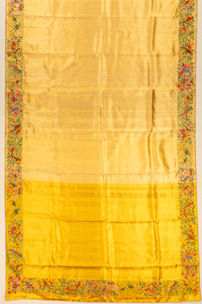 Petit Point Kanchipuram Silk Tissue Brocade Gold Saree