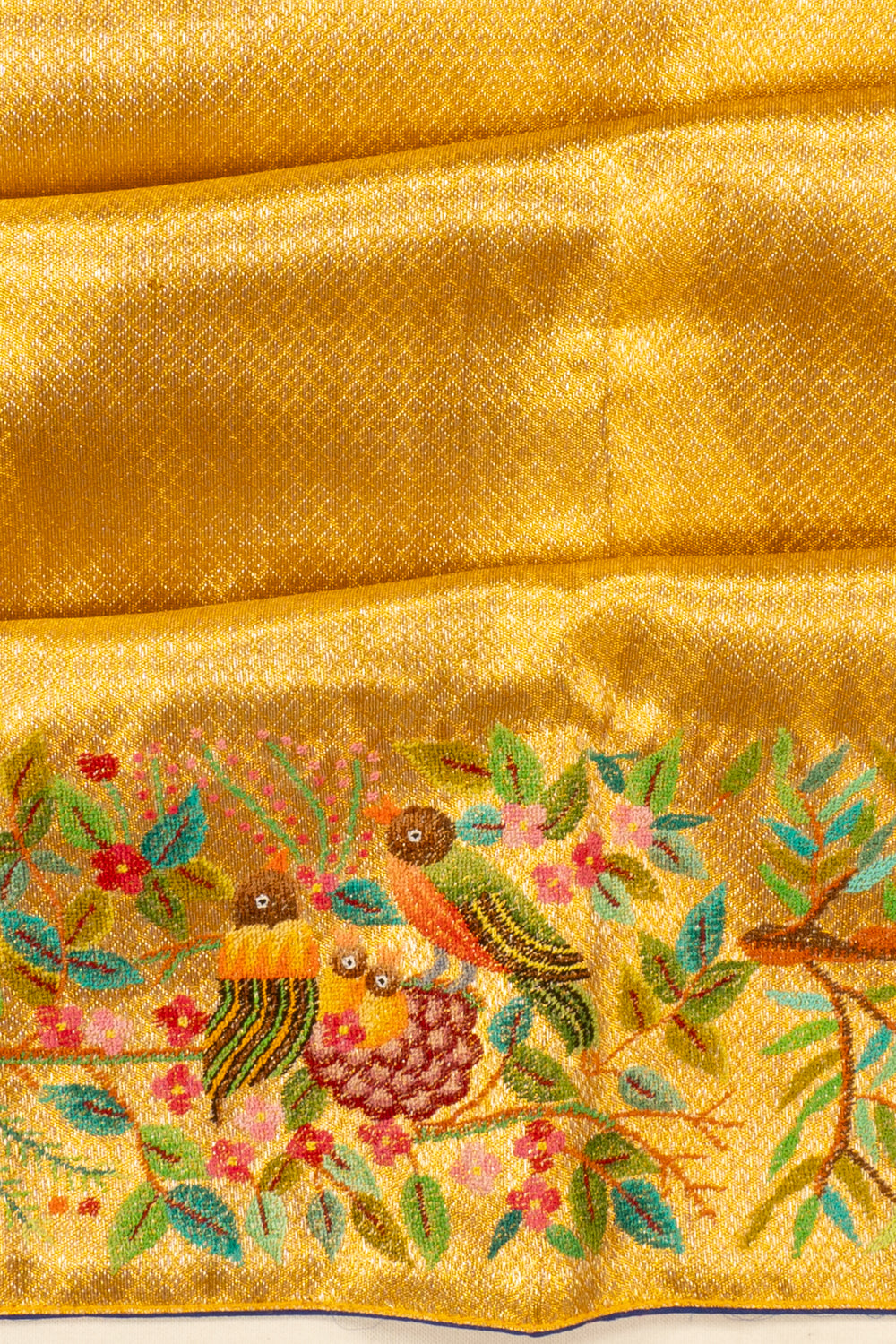 Petit Point Kanchipuram Silk Tissue Brocade Gold Saree