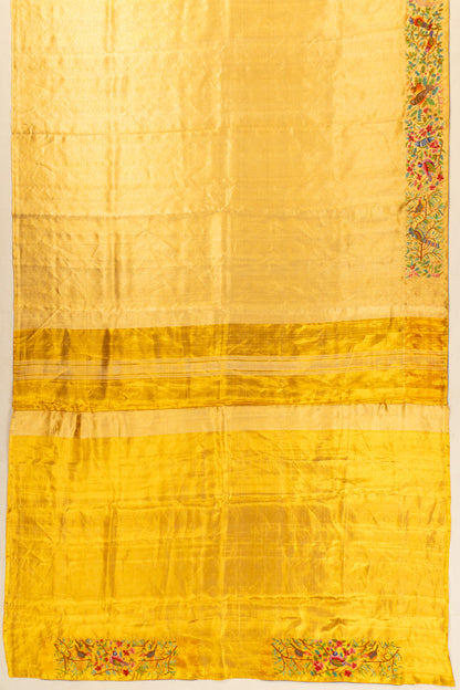 Petit Point Kanchipuram Silk Tissue Brocade Gold Saree