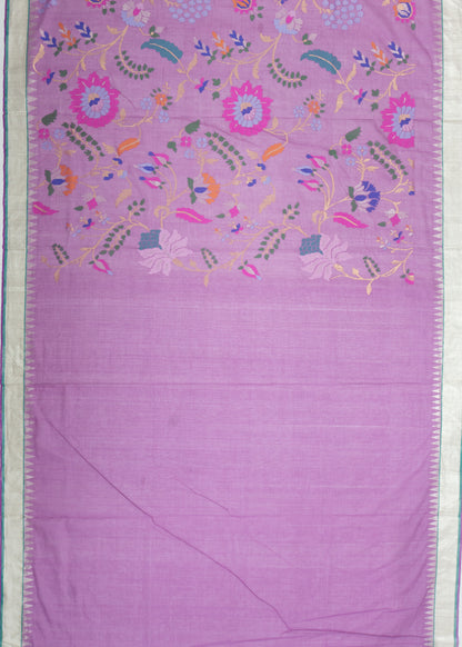 Ponduru Handspun Cotton All Over Jamdani Lavender Saree