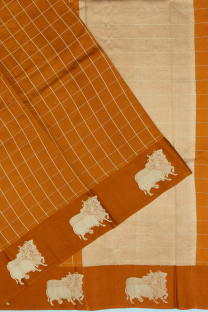 Banarasi Katan Silk Checks Burnt Orange Saree