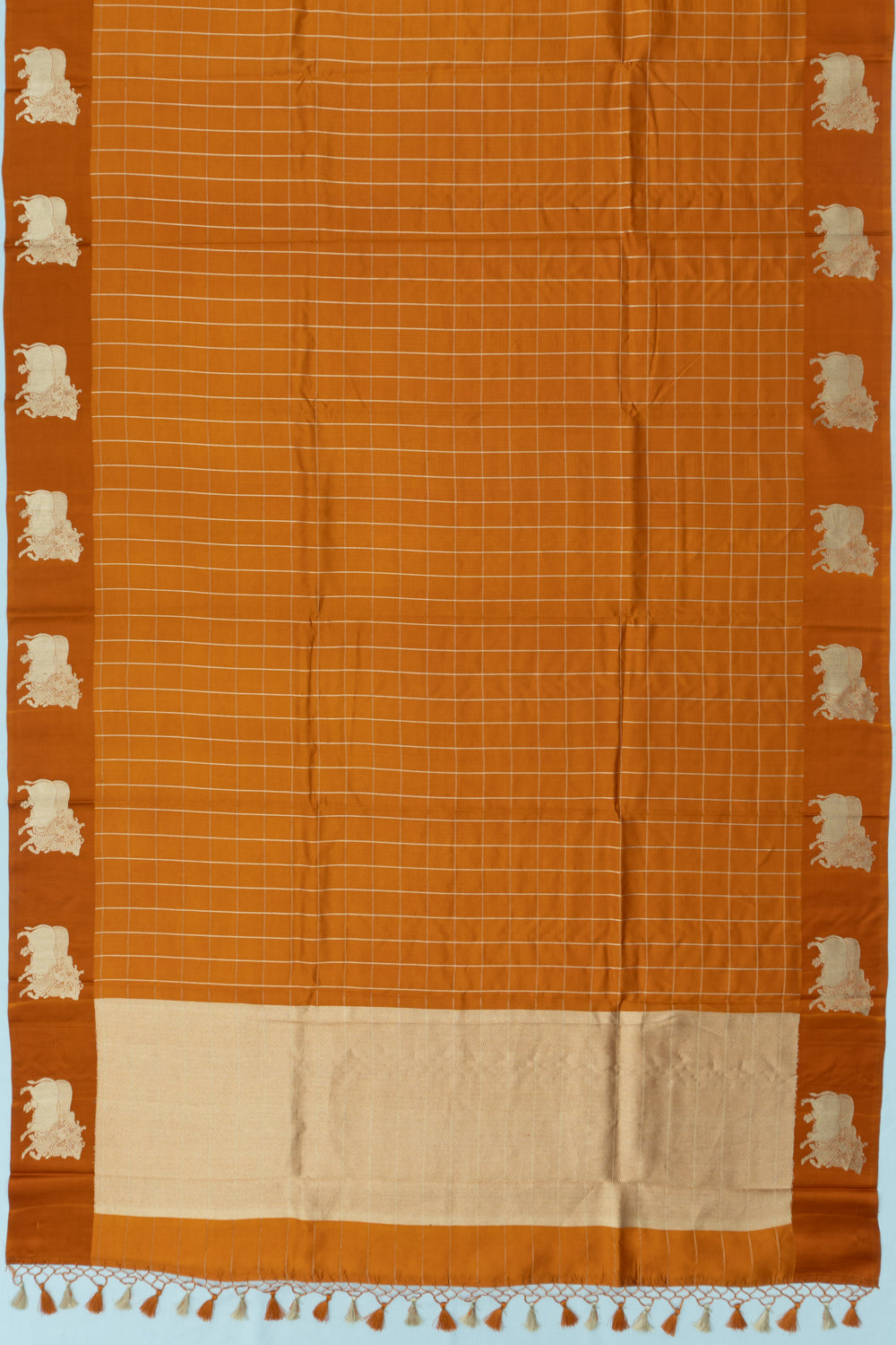 Banarasi Katan Silk Checks Burnt Orange Saree