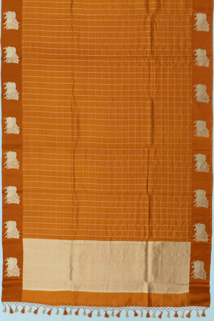 Banarasi Katan Silk Checks Burnt Orange Saree