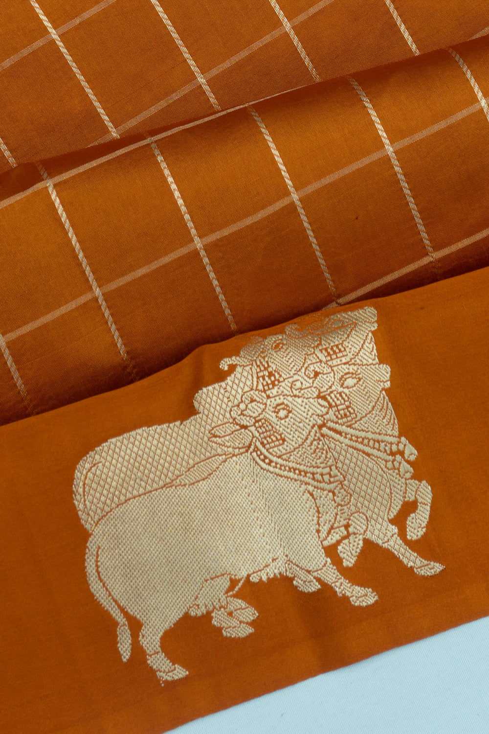 Banarasi Katan Silk Checks Burnt Orange Saree