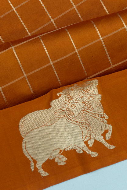 Banarasi Katan Silk Checks Burnt Orange Saree