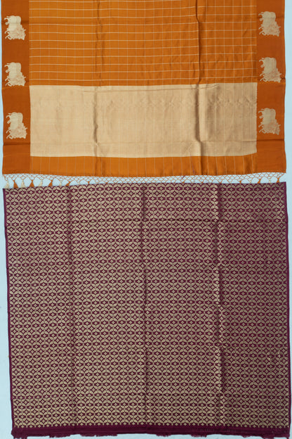 Banarasi Katan Silk Checks Burnt Orange Saree