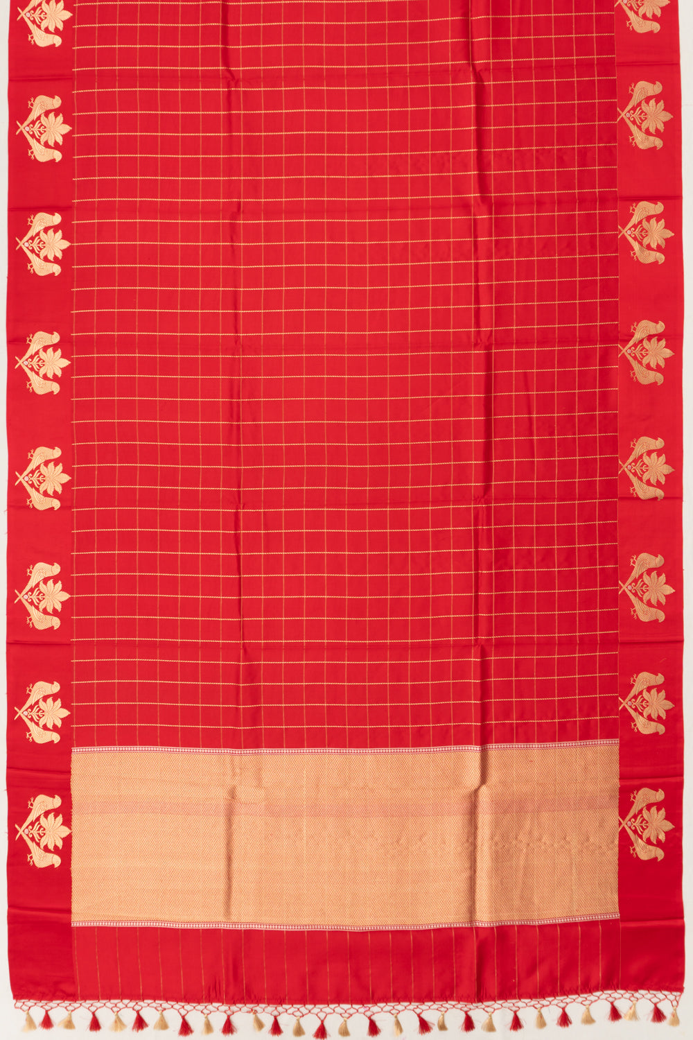 Banarasi Katan Silk Checks Red Saree