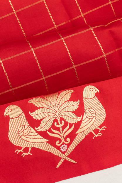Banarasi Katan Silk Checks Red Saree