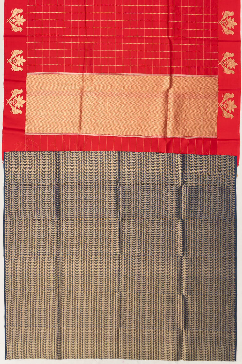 Banarasi Katan Silk Checks Red Saree