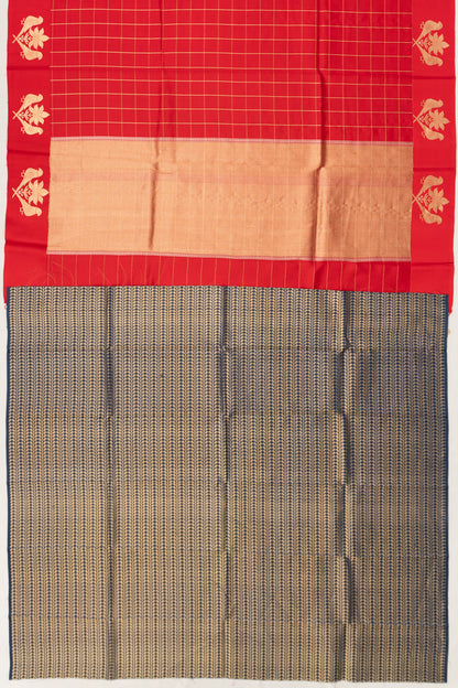 Banarasi Katan Silk Checks Red Saree